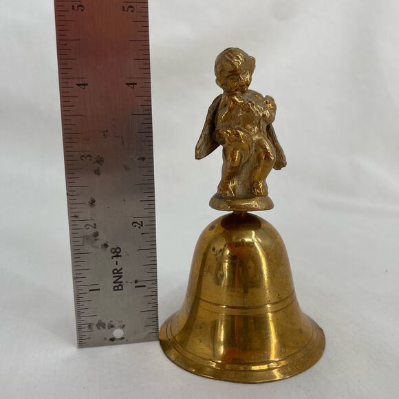 Vintage Brass Angel Cherub Hand Bell Holiday Decor - Picture 9 of 9